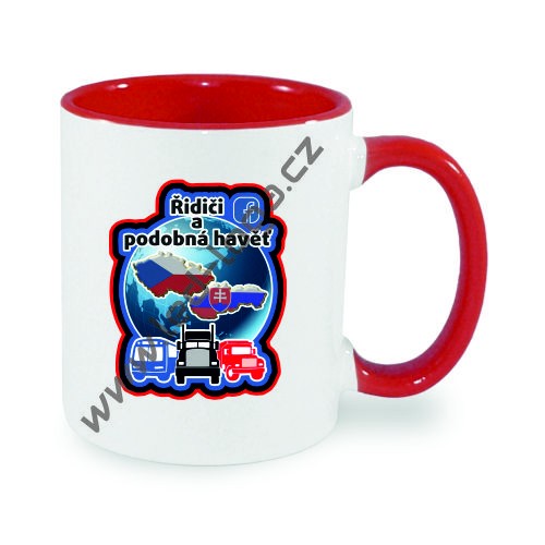 Hrnek bílý FUNNY s červeným vnitřkem a uchem 330 ml + logo Ř.A.P.H.