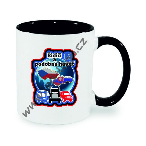 Hrnek bílý FUNNY s černým vnitřkem a uchem 330 ml + logo Ř.A.P.H.
