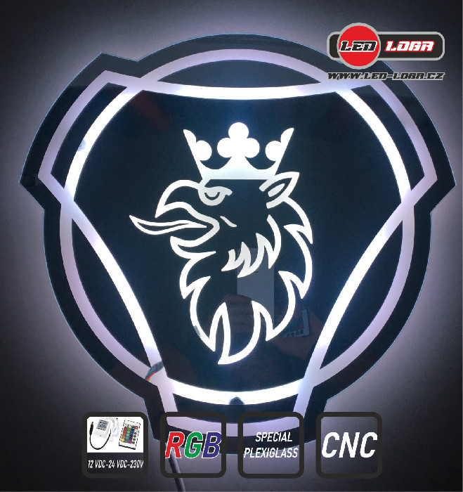 Zrcadlové světelné led logo do vozidla Scania